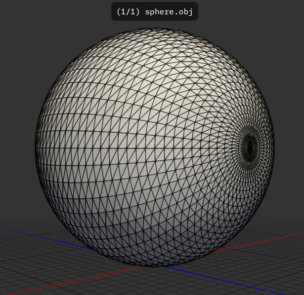 A screenshot of the sphere generated with Manyfold. The edges are visible.